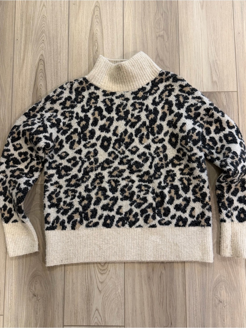 LOFT Cream and Black Leopard Mock Neck Sweater